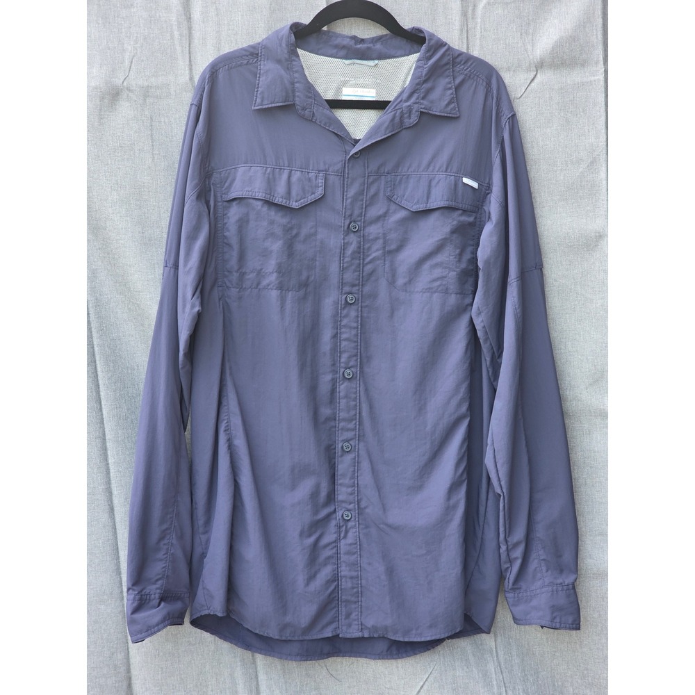 Columbia Silver Ridge Lite Mens Large Tall Blue Gray Long Sleeve Hiking Shirt